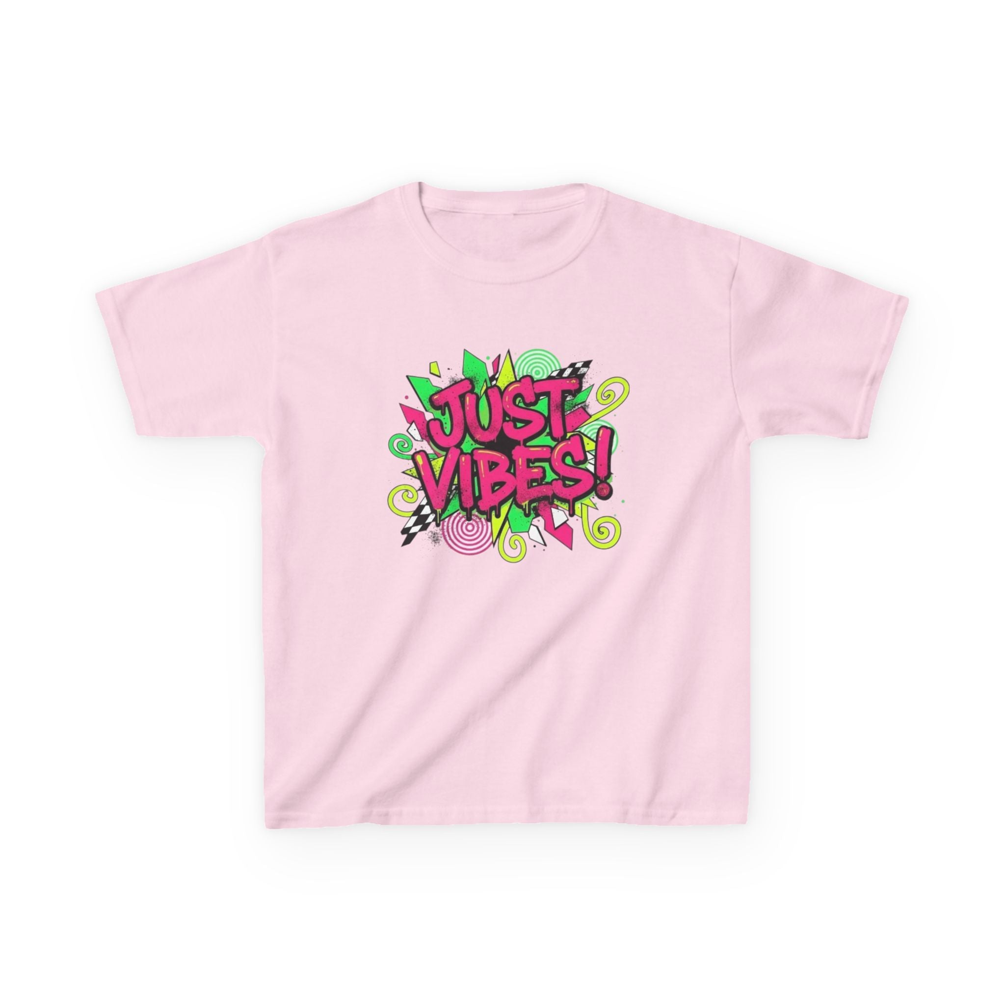 Kids T‑Shirt — "Just Vibes" Neon Graffiti Graphic Tee for Playful, Trendy Kids