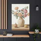 Floral Vase Canvas Wall Art — Pastel Peonies & Ranunculus Stretched Print