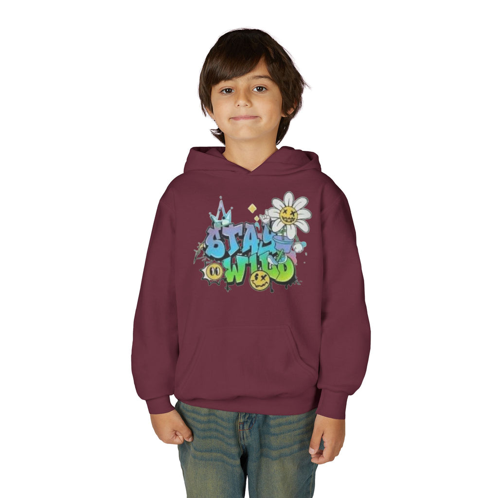 Youth Hoodie — "Stay Wild" Graffiti Daisy Streetwear