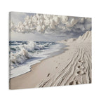 Coastal Serenity Matte Canvas Wall Art — Ocean Waves & Sandy Footprints