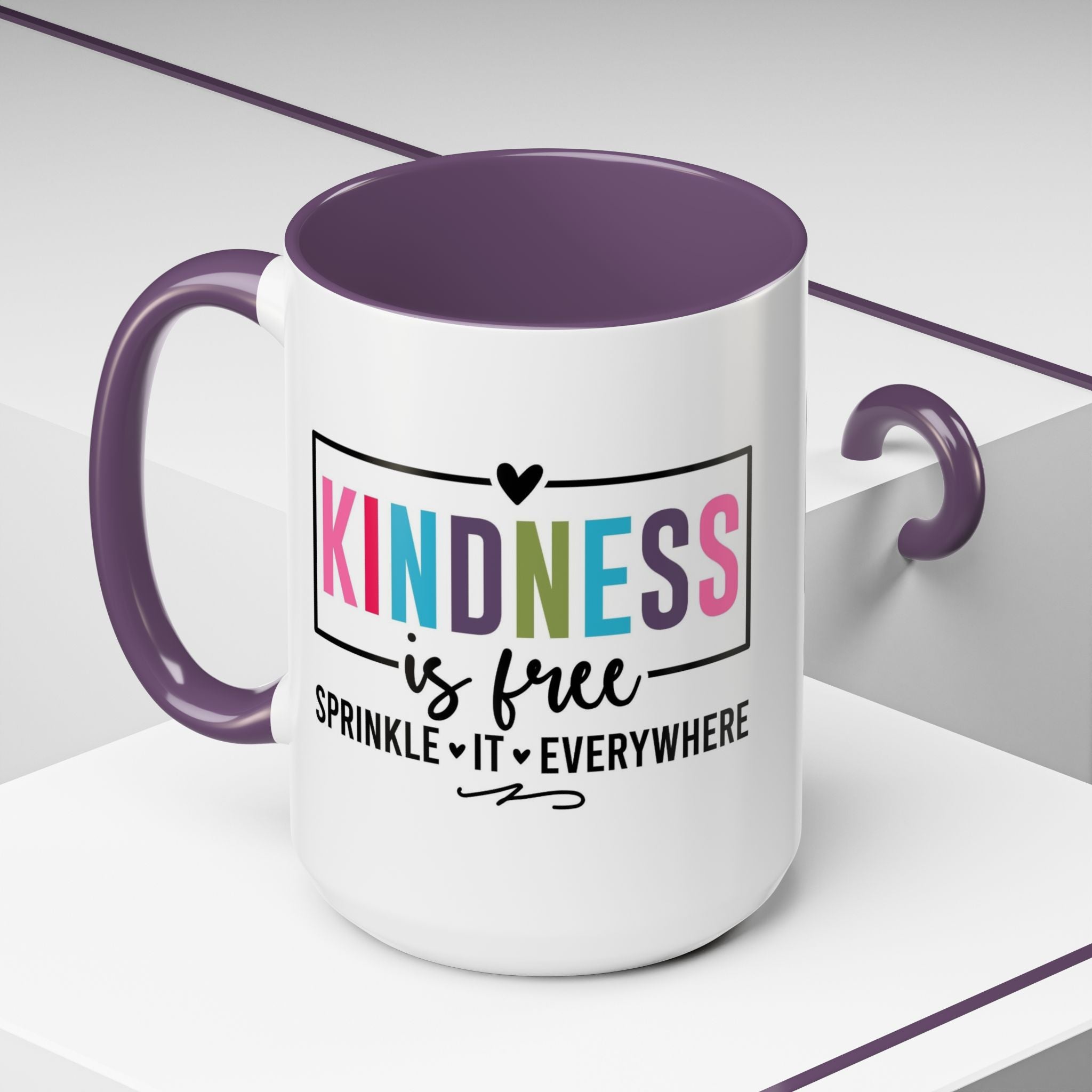 Kindness Is Free Accent Coffee Mug — Inspirational Pink Interior 11/15oz