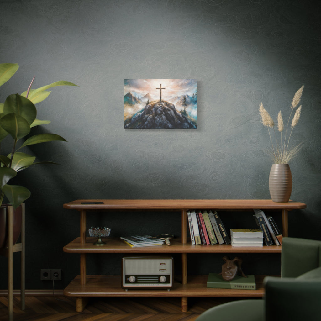 Cross on Mountain Matte Canvas Wall Art — Christian Inspirational Landscape