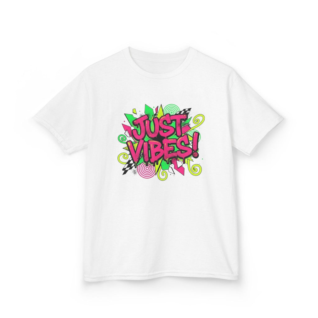 Kids T‑Shirt — "Just Vibes" Neon Graffiti Graphic Tee for Playful, Trendy Kids