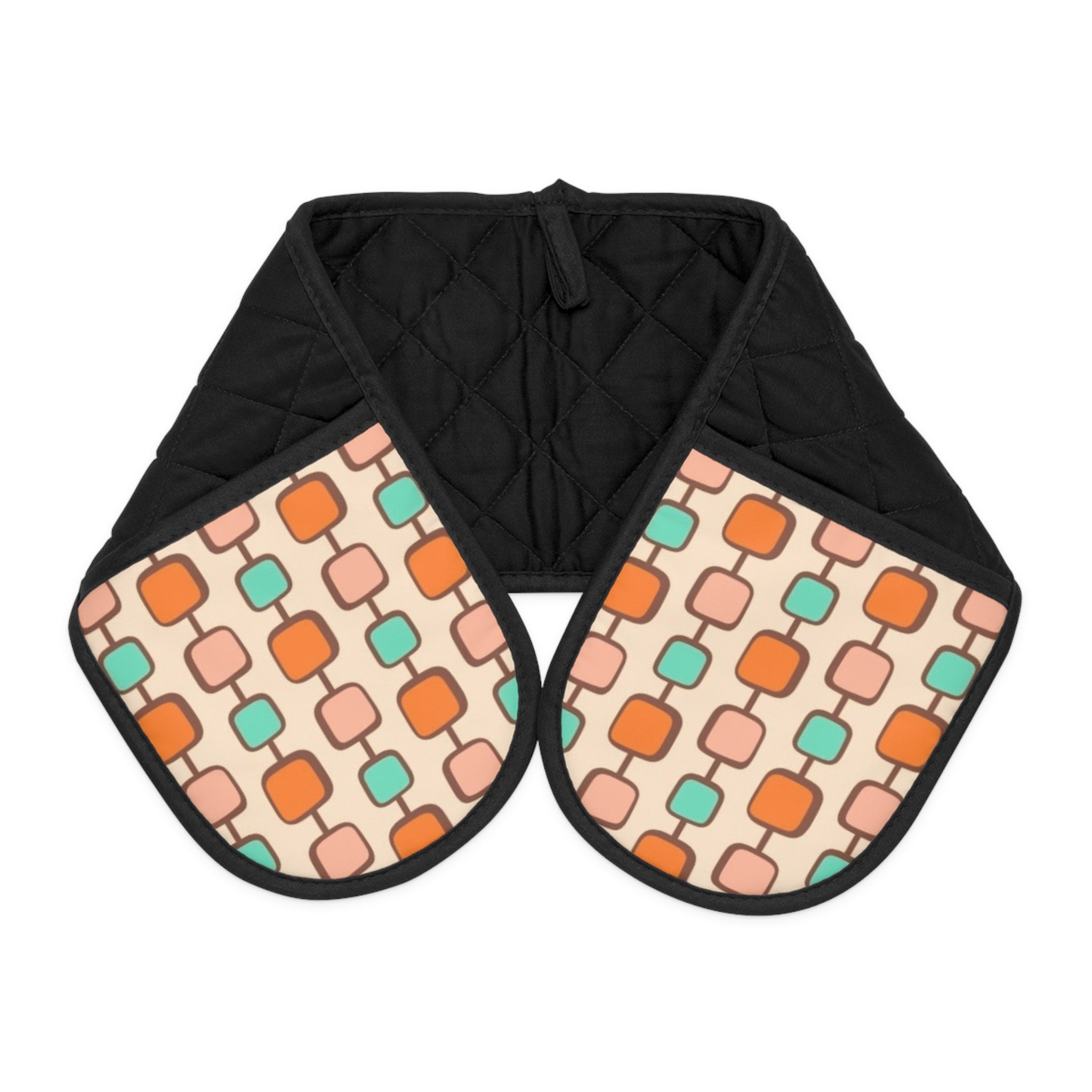 Double Oven Mitt Protector — Retro Geometric Heat-Resistant Handle Cover