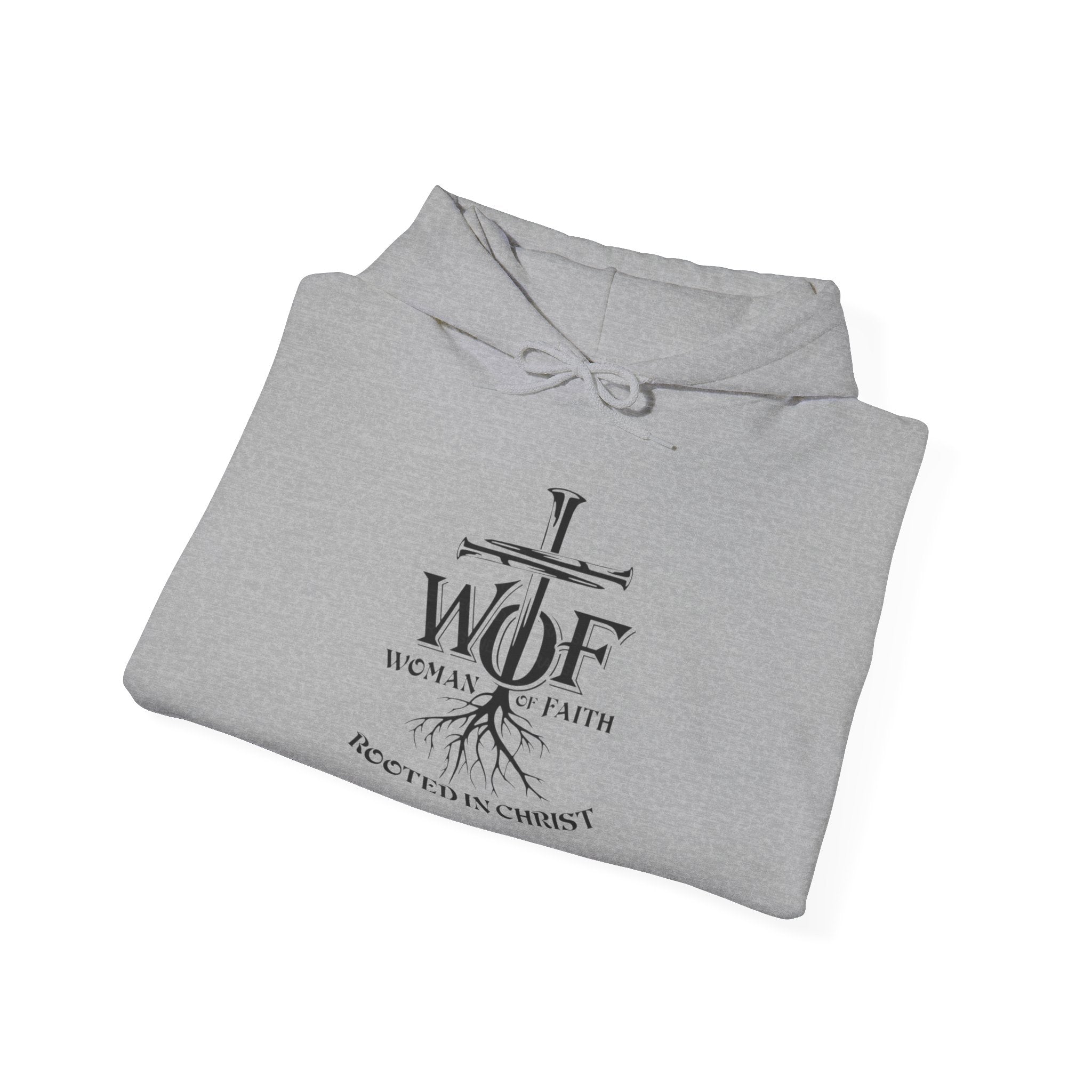 Hoodie — "W.O.F. Woman of Faith" Cross Christian Graphic Pullover