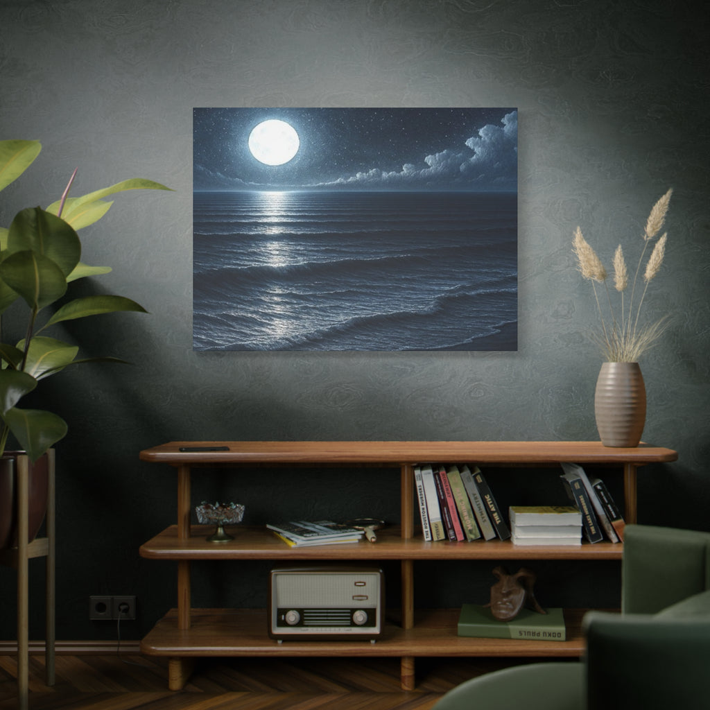 Moonlit Ocean Canvas Wall Art — Serene Night Seascape Matte Stretched Print