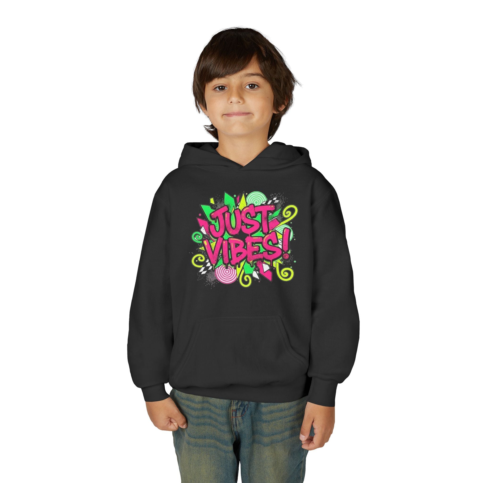 Youth Hoodie - "Just Vibes" Neon Graffiti Pullover