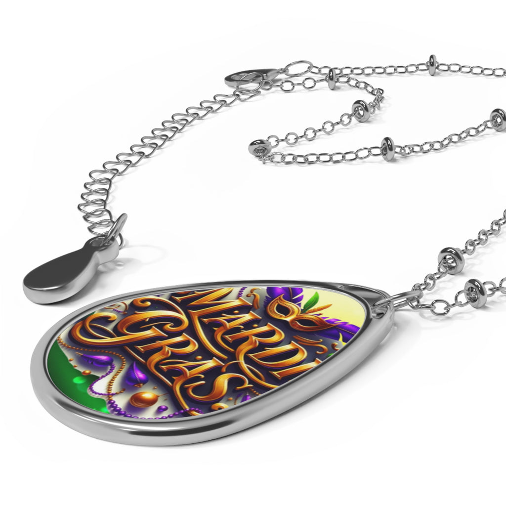 Mardi Gras Oval Necklace — Beaded Mask Pendant