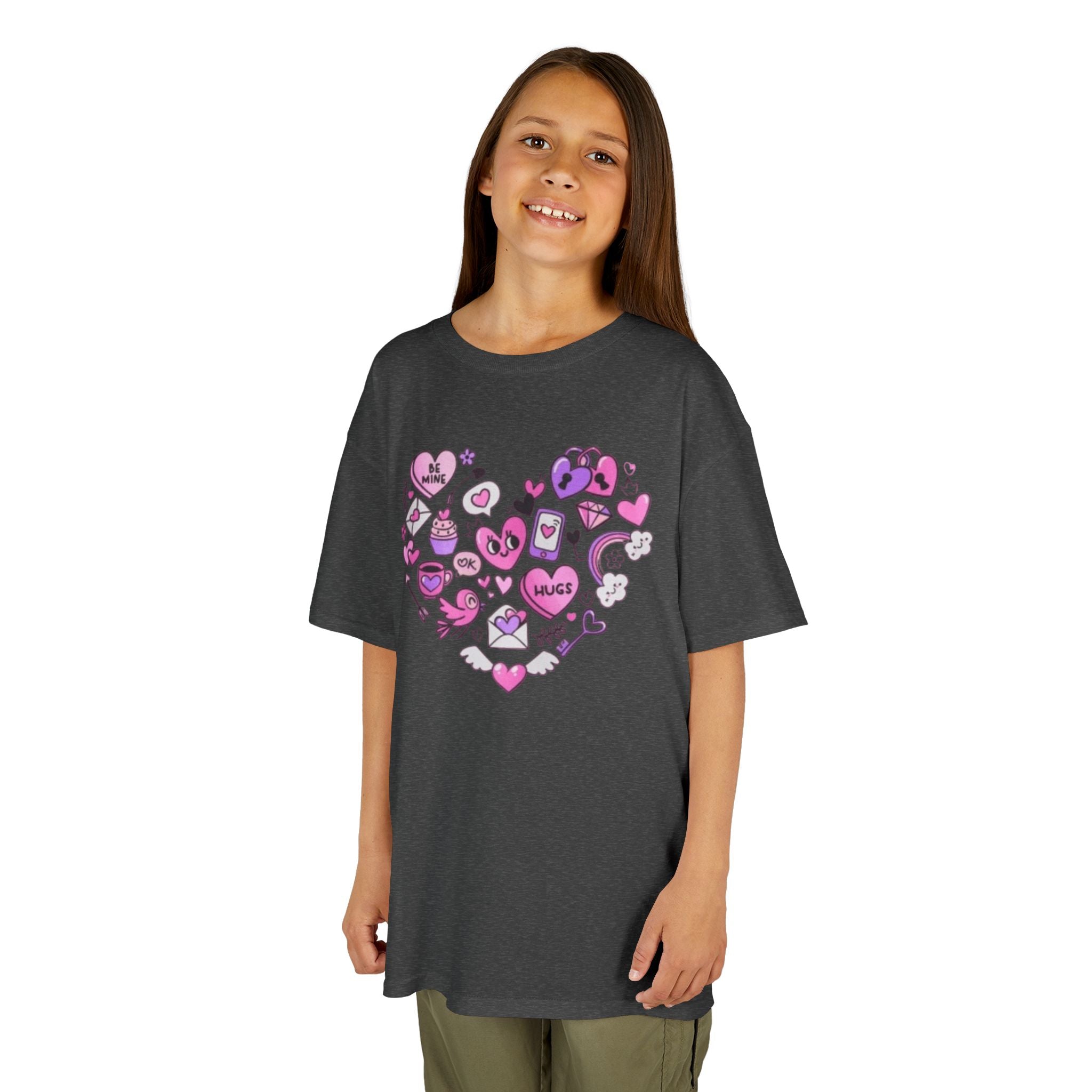 Kids Heart Doodle Tee — Cute Pink Valentine Heart Graphic Shirt