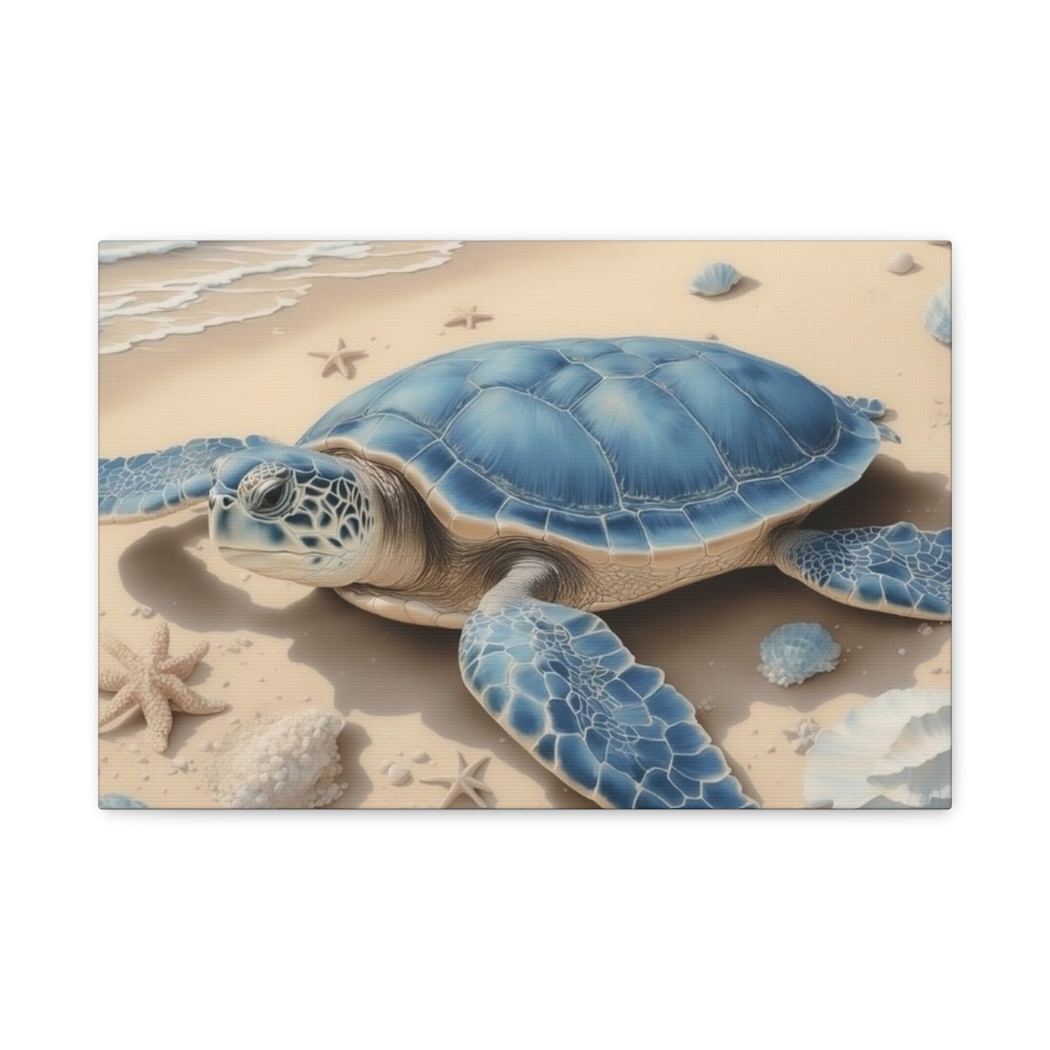 Blue Sea Turtle Canvas Art — Coastal Beach Wall Decor