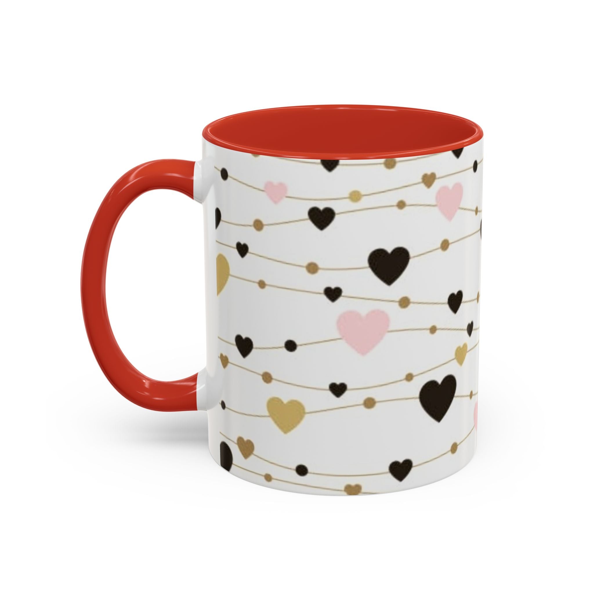 Heart Garland Accent Coffee Mug — Pink & Gold Valentine Ceramic