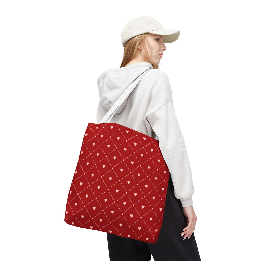 Valentine Red Diamond Heart Tote Bag — All-Over Print Canvas Shopper