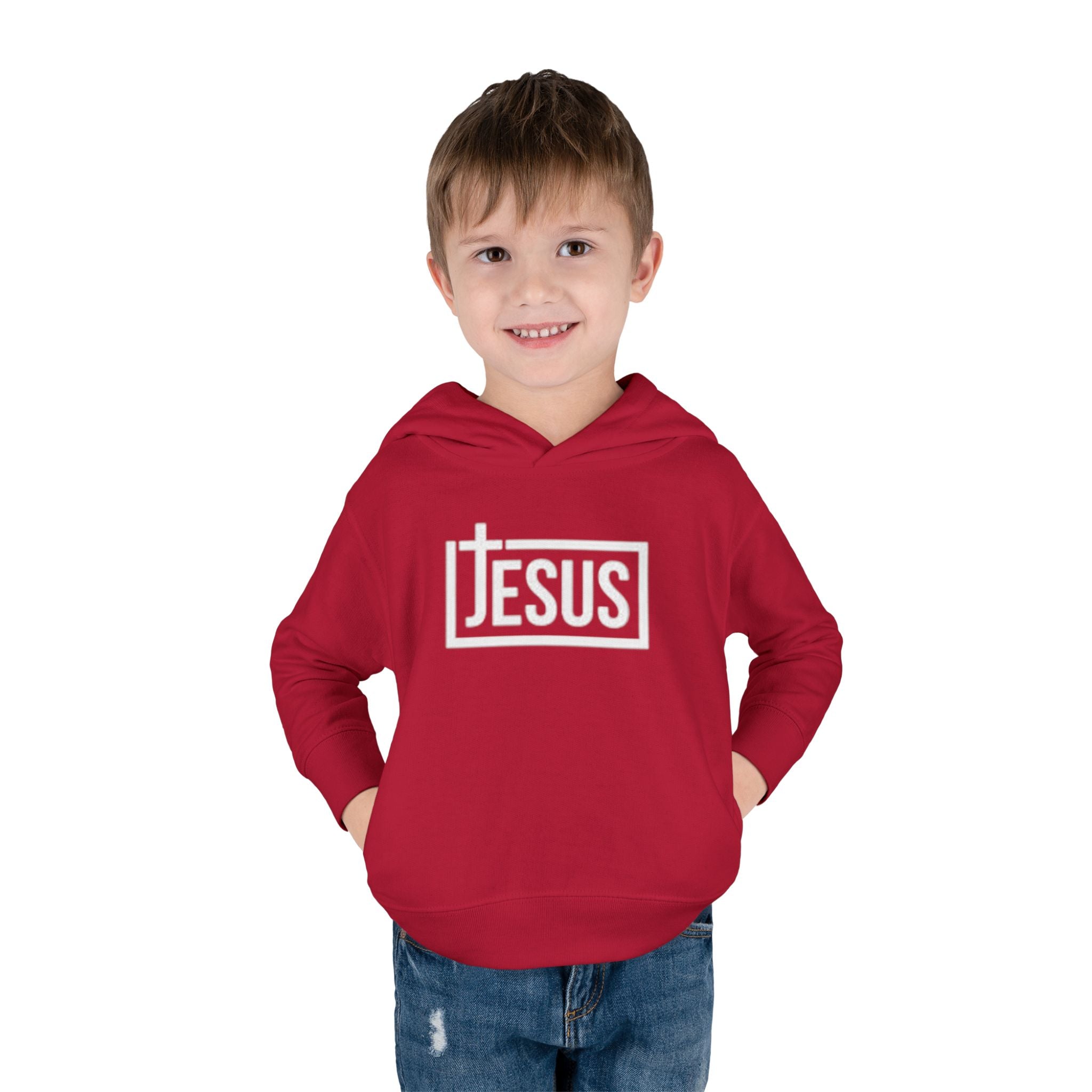 Toddler Jesus Hoodie – Kids Faith Pullover Fleece with 'JESUS' Box Logo