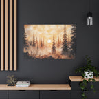 Canvas Wall Art - Misty Pine Forest Sunrise Matte Stretched Canvas