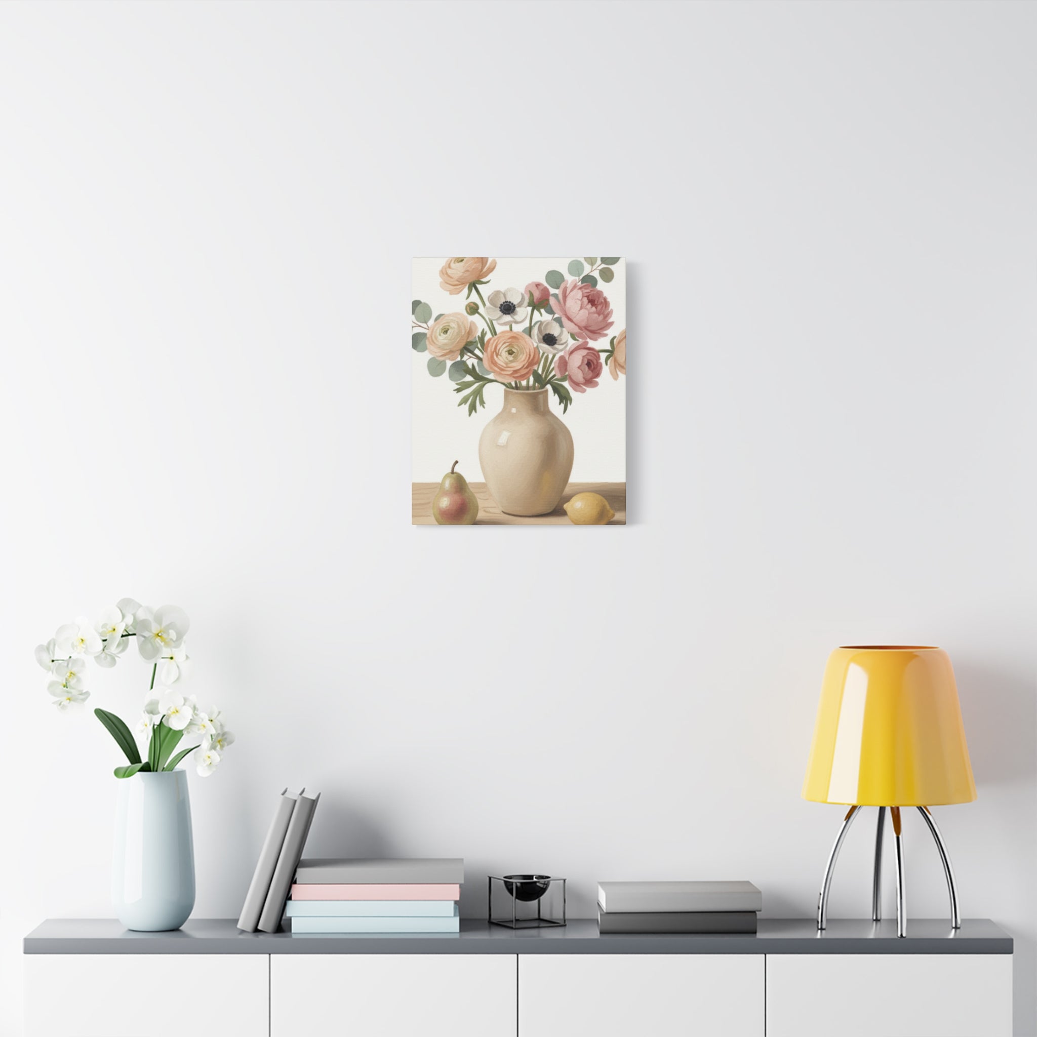 Floral Vase Canvas Wall Art — Pastel Peonies & Ranunculus Stretched Print
