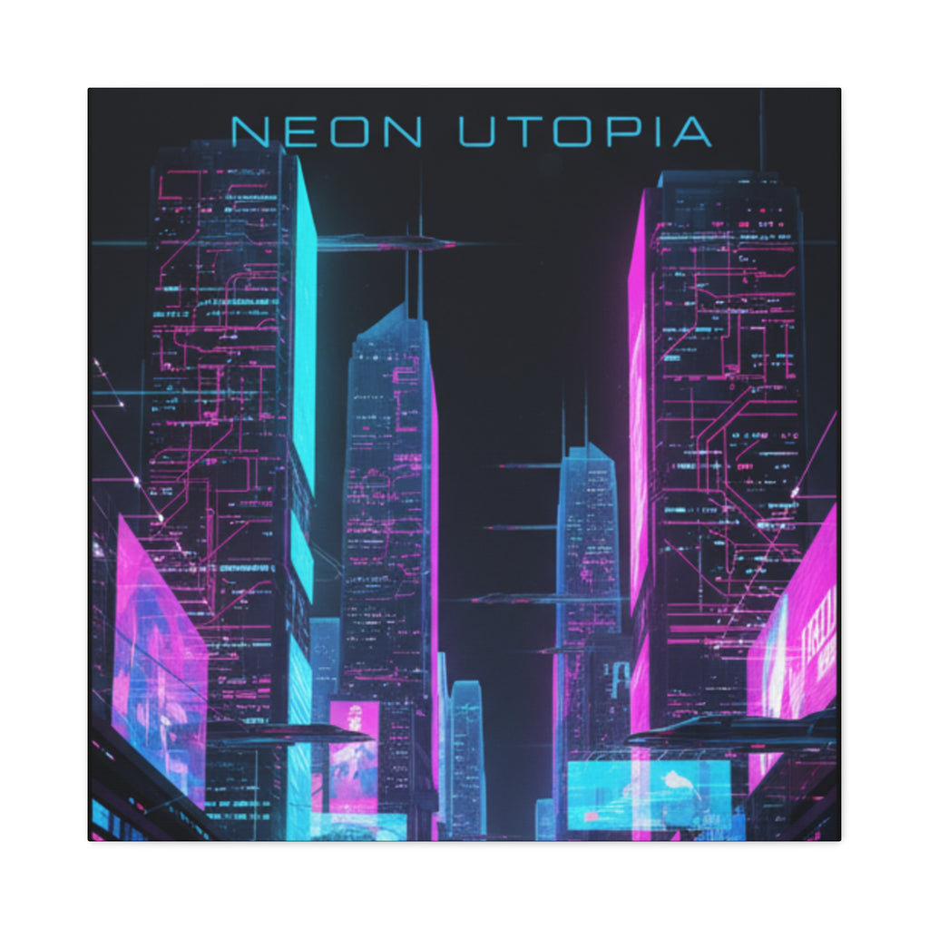 Neon Utopia Cyberpunk Cityscape, Matte Canvas