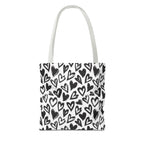 Heart Pattern Tote Bag — Black & White Hand-Drawn Hearts All-Over Print