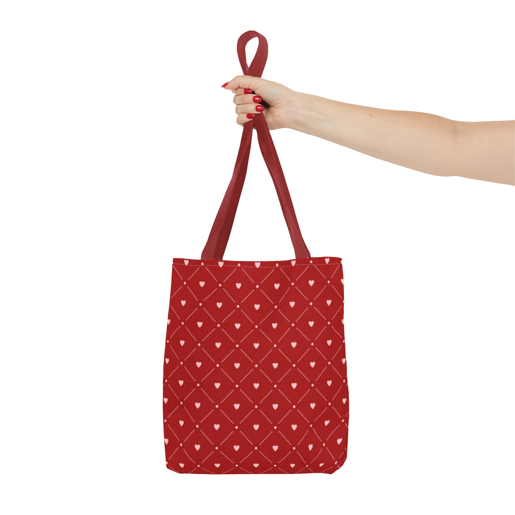 Valentine Red Diamond Heart Tote Bag — All-Over Print Canvas Shopper