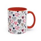 Heart Pattern Accent Coffee Mug — Pink & Navy Love Design (11/15 oz)