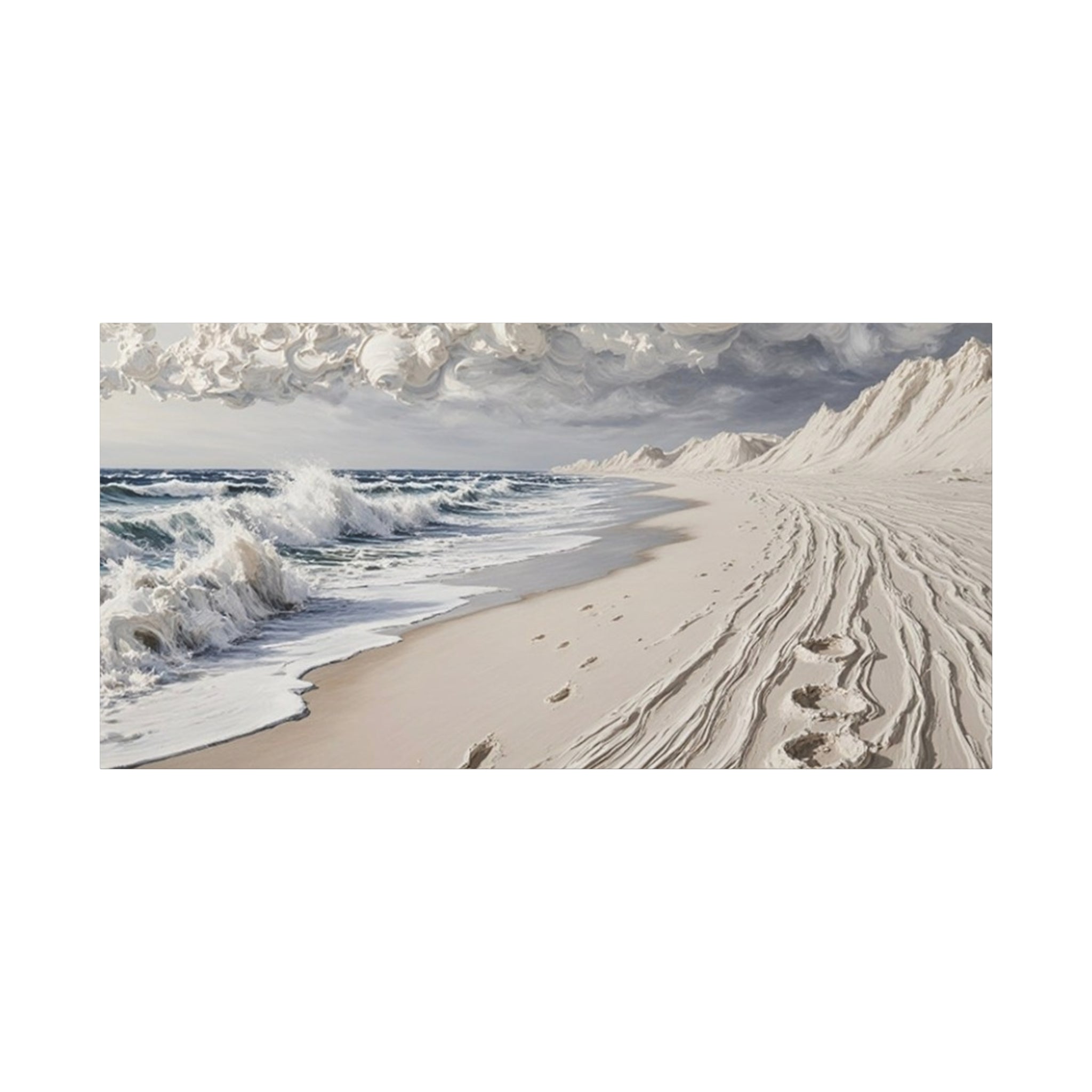 Coastal Serenity Matte Canvas Wall Art — Ocean Waves & Sandy Footprints
