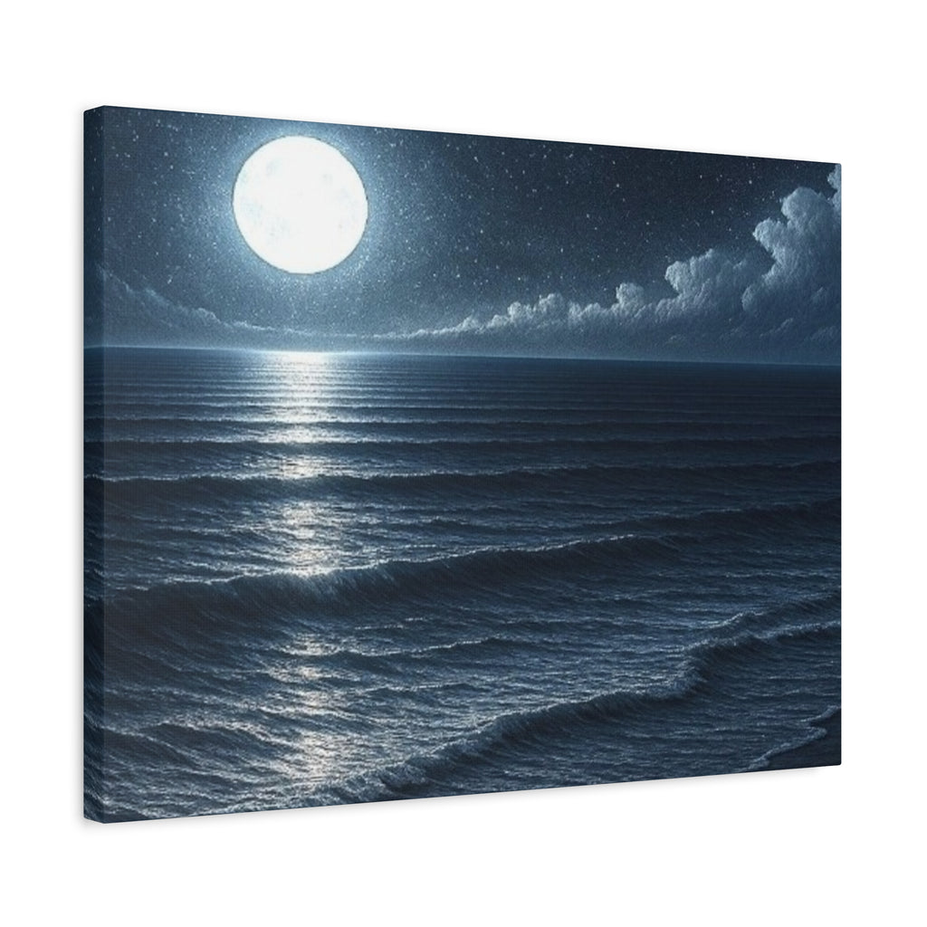 Moonlit Ocean Canvas Wall Art — Serene Night Seascape Matte Stretched Print