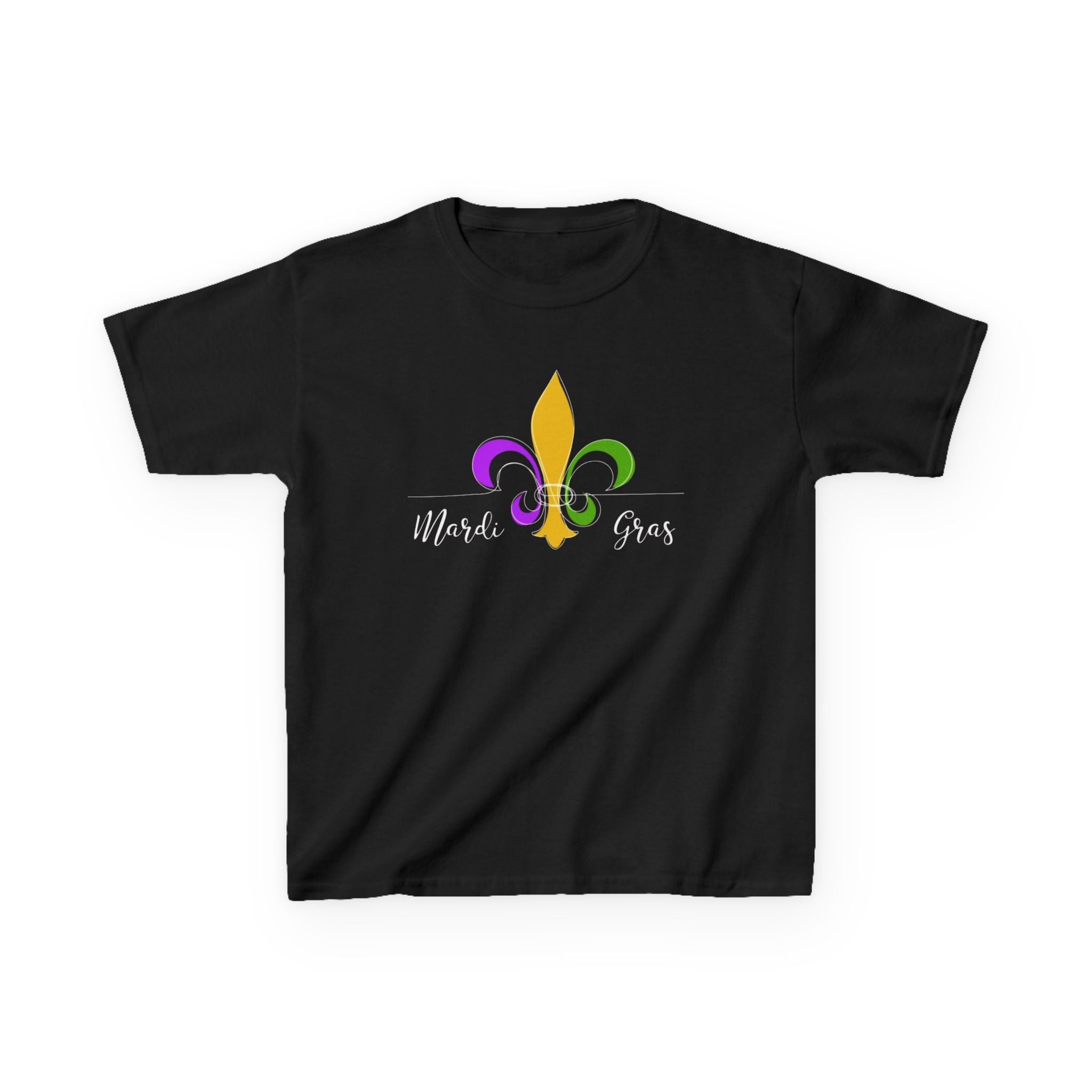 Kids Tee — Mardi Gras Fleur-de-Lis Carnival Shirt (Purple Green Gold)