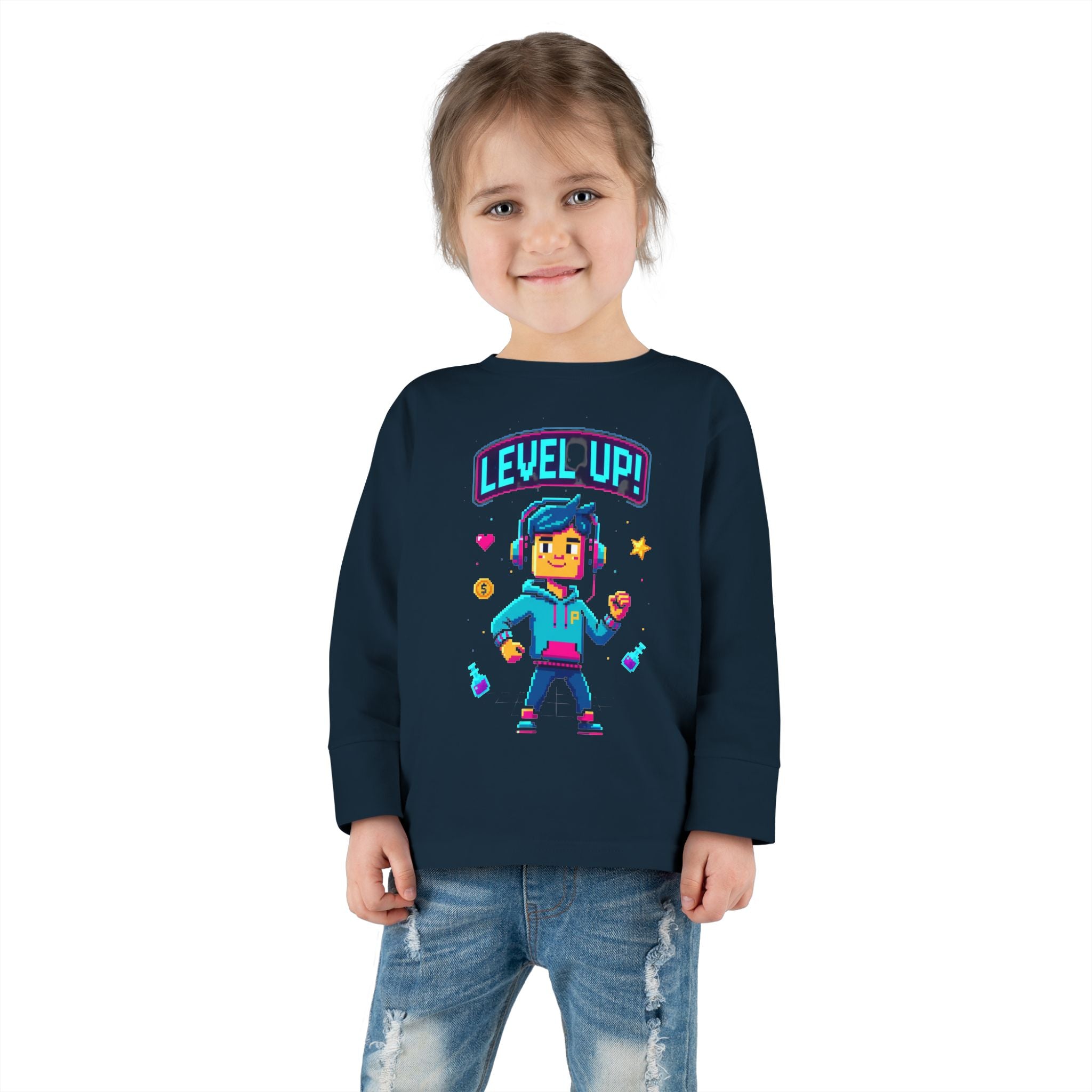 Level Up! Toddler Long Sleeve Tee — Cute Gamer Birthday Shirt
