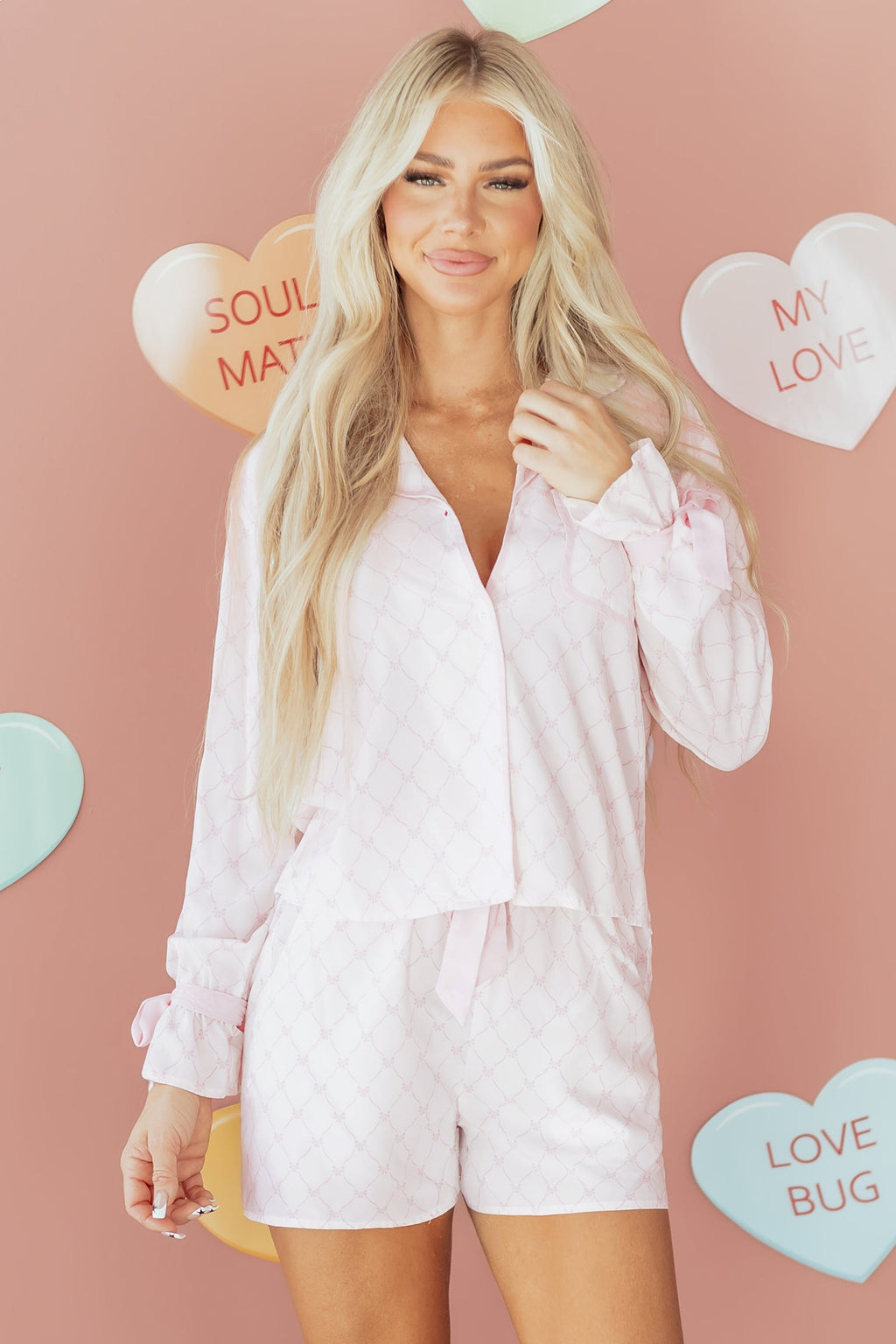 Bow Lattice 2pcs Pajama Set