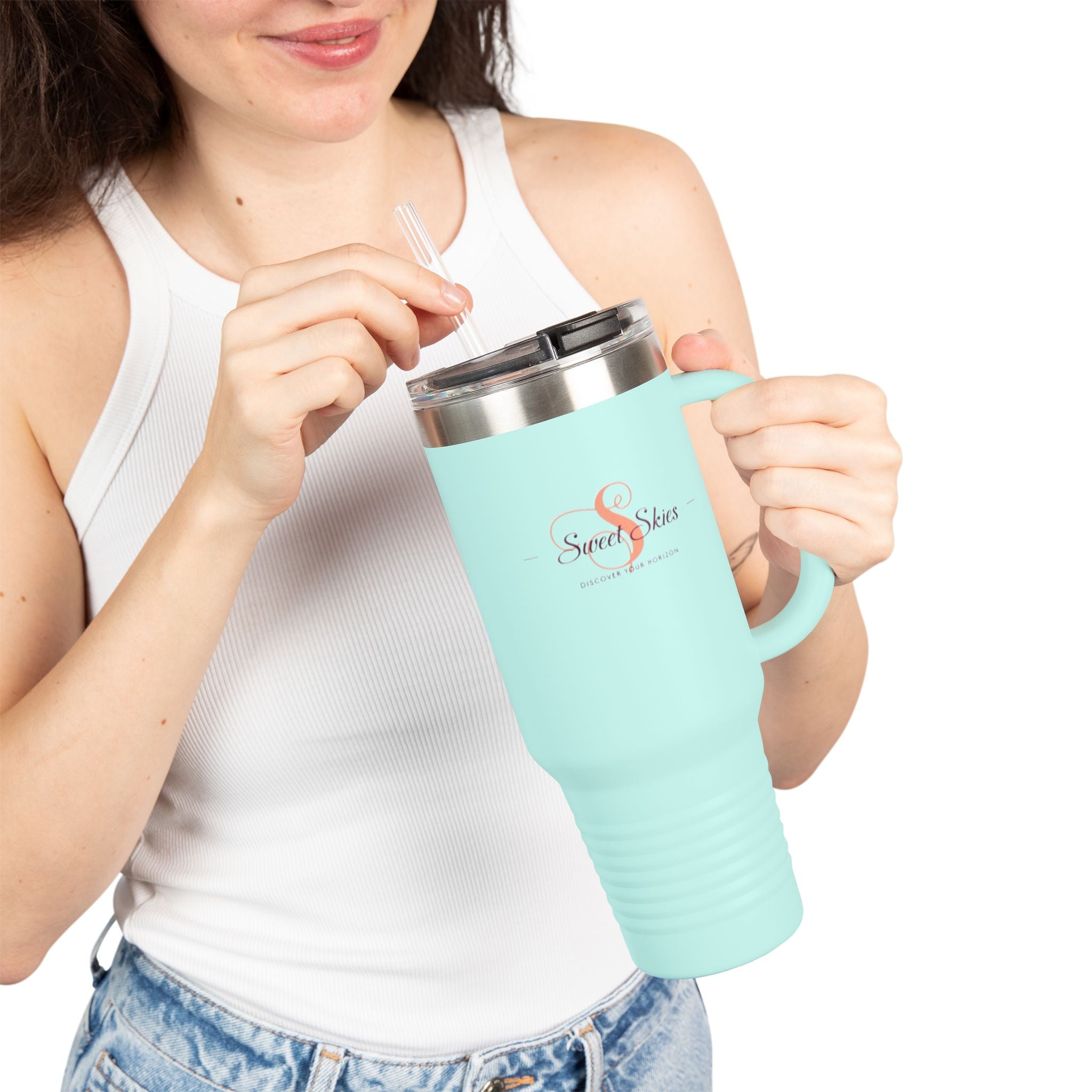 40oz Insulated Travel Mug with Handle — Savvy Sisters Logo Thermal Tumbler