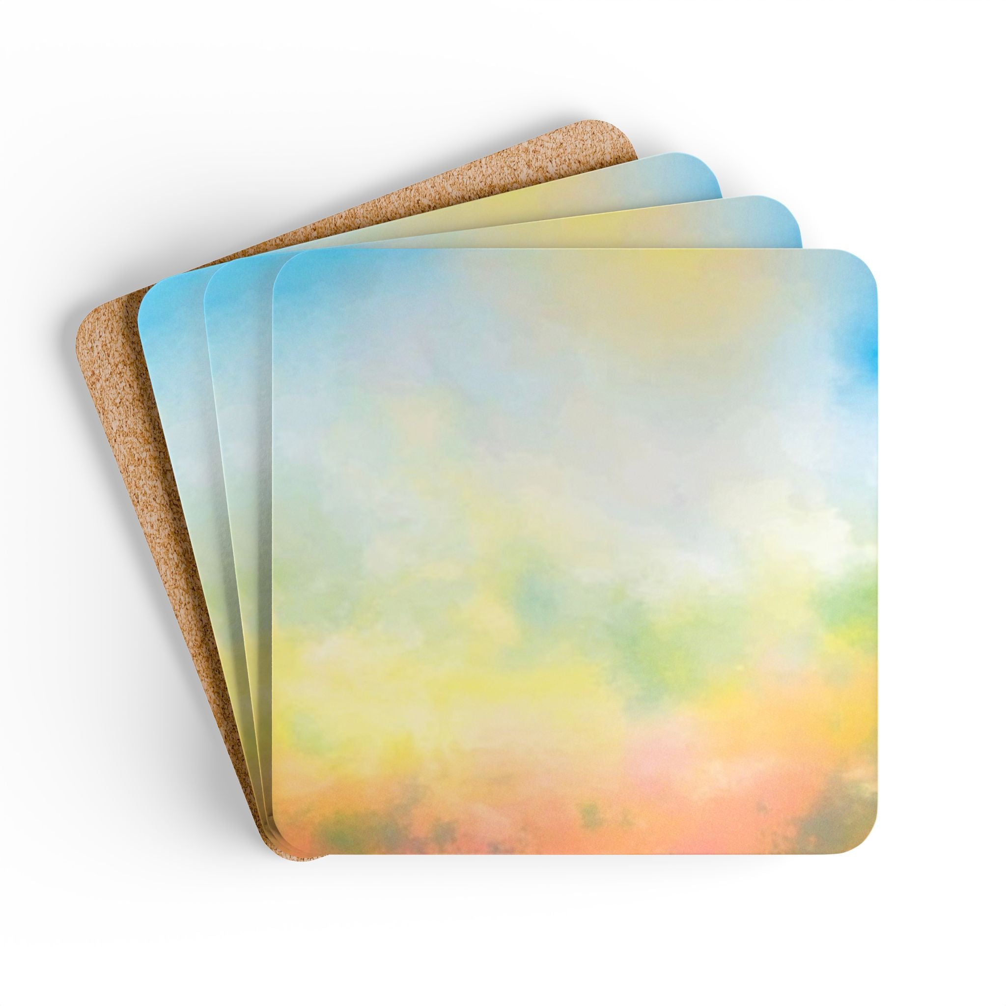 Abstract Pastel Watercolor Cork Coaster Set — Square Drink Coasters