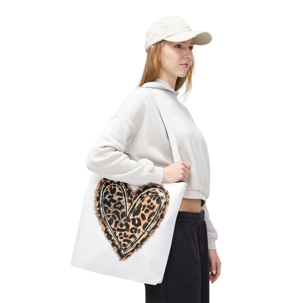Leopard Heart Tote Bag – Animal Print Heart Canvas Tote