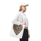 Leopard Heart Tote Bag – Animal Print Heart Canvas Tote