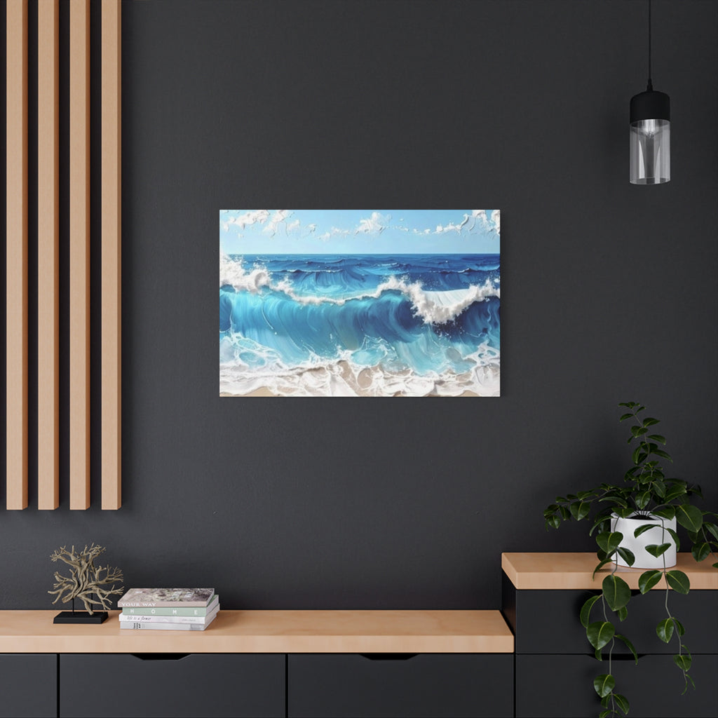 Ocean Waves Matte Canvas Wall Art — Blue Seascape Stretched Canvas