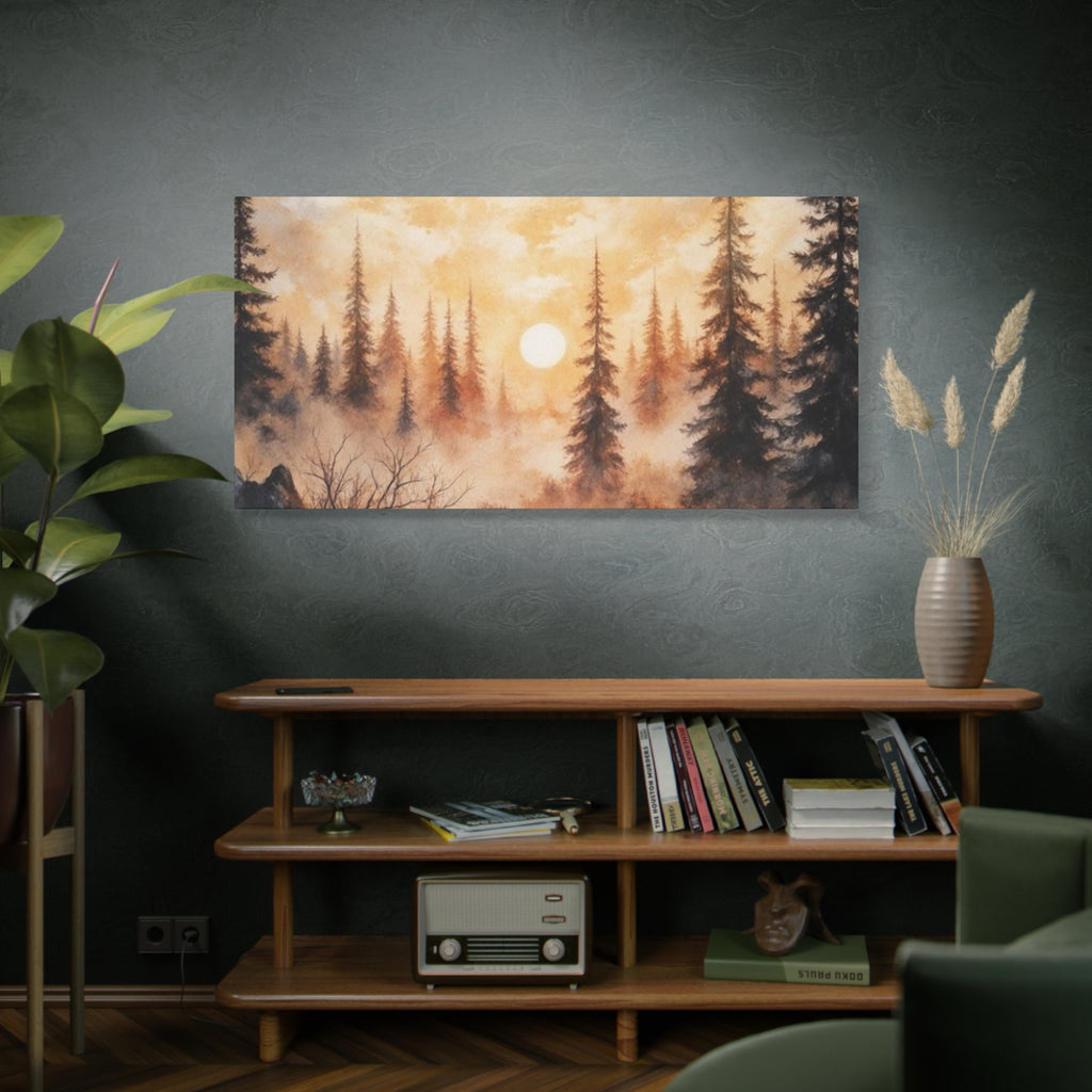 Canvas Wall Art - Misty Pine Forest Sunrise Matte Stretched Canvas