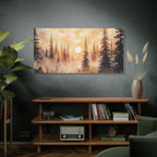 Canvas Wall Art - Misty Pine Forest Sunrise Matte Stretched Canvas