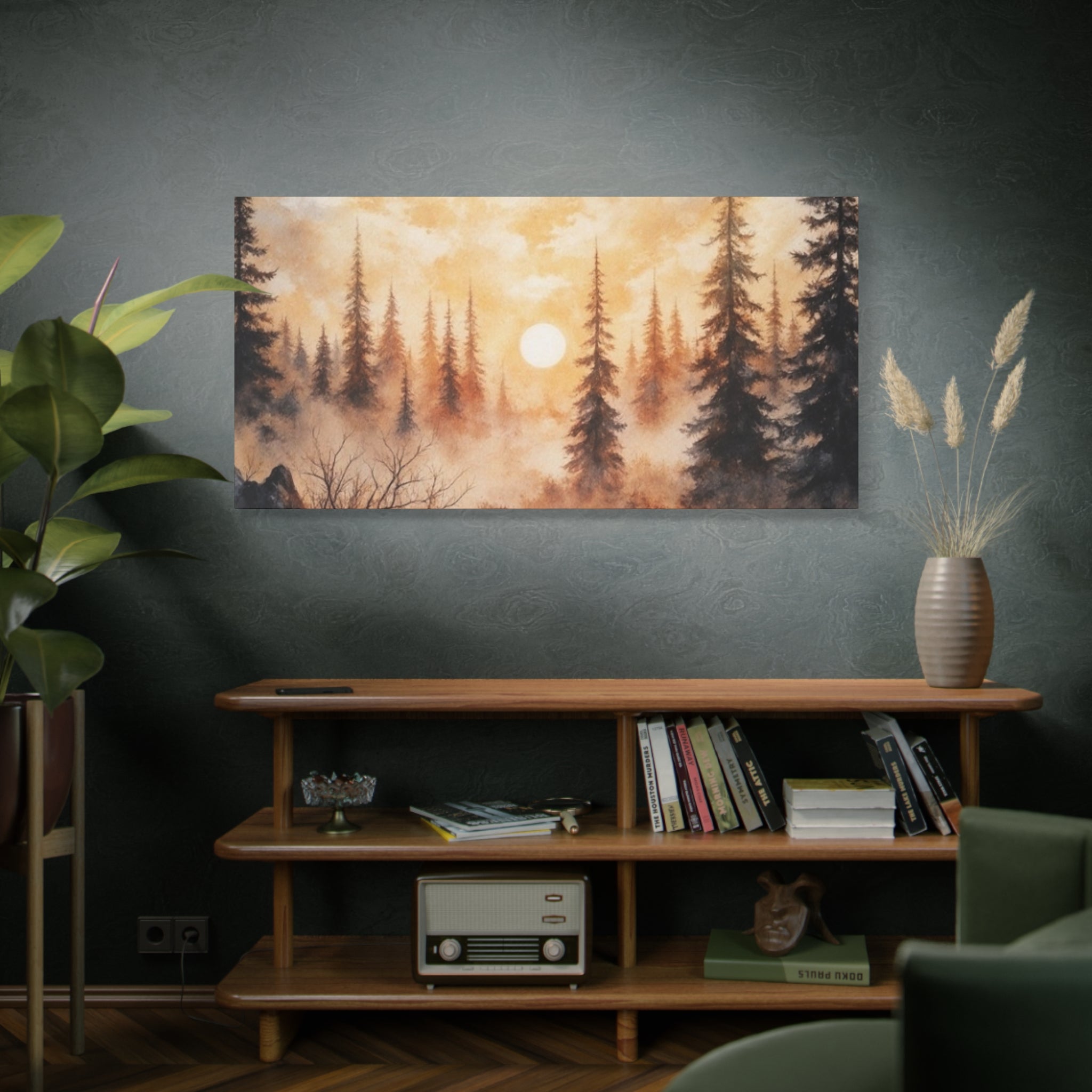 Canvas Wall Art - Misty Pine Forest Sunrise Matte Stretched Canvas