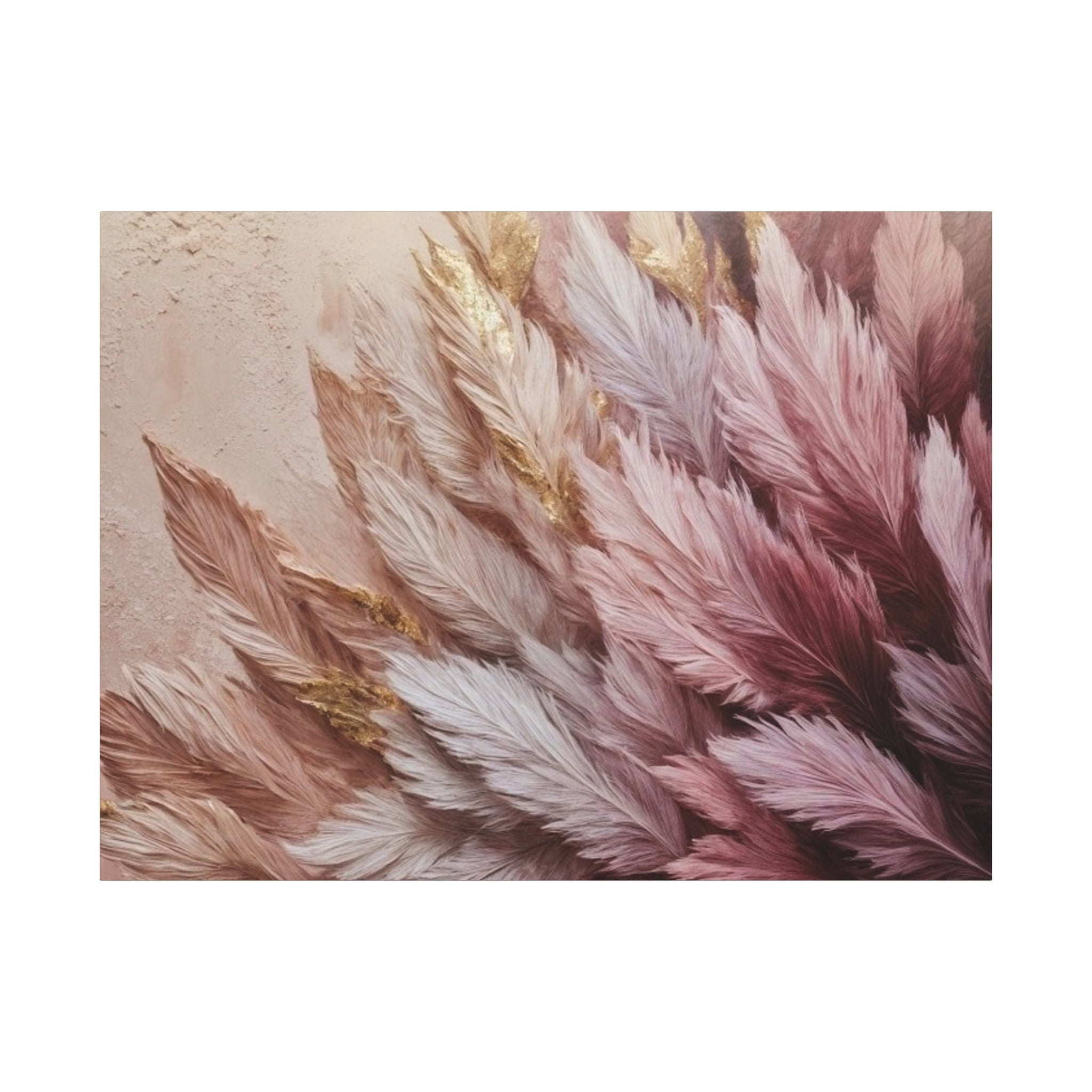 Feathered Pampas Wall Art Canvas — Blush Pink Botanical Decor, Matte Stretched 1.25"