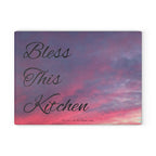 Glass Cutting Board – "Bless This Kitchen" Sunset Sky Decorative Chopping Board