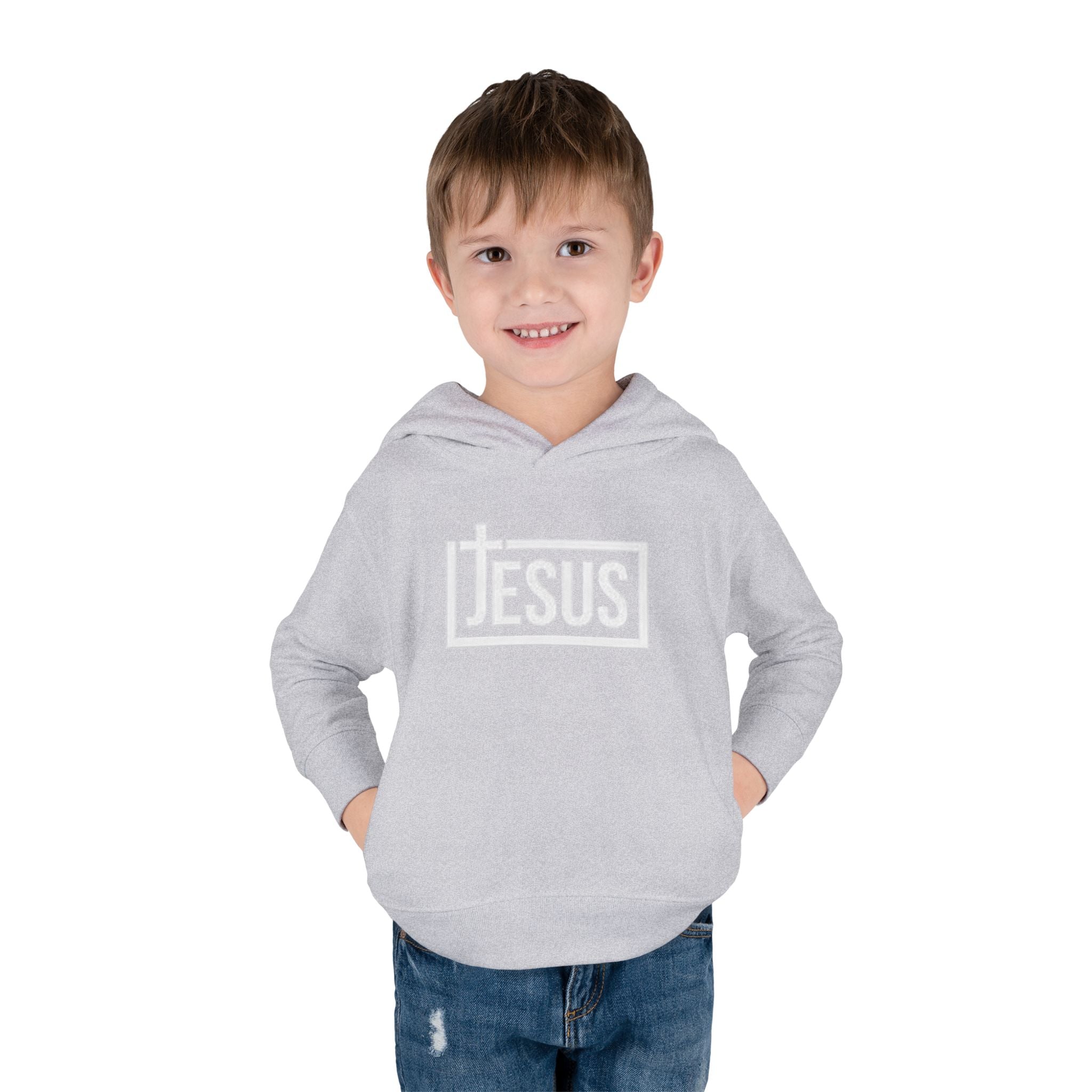 Toddler Jesus Hoodie – Kids Faith Pullover Fleece with 'JESUS' Box Logo