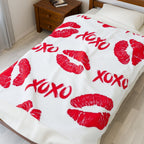 Velveteen Plush Blanket — Red Kiss Prints with XOXO Pattern (Valentine’s Cozy Throw)