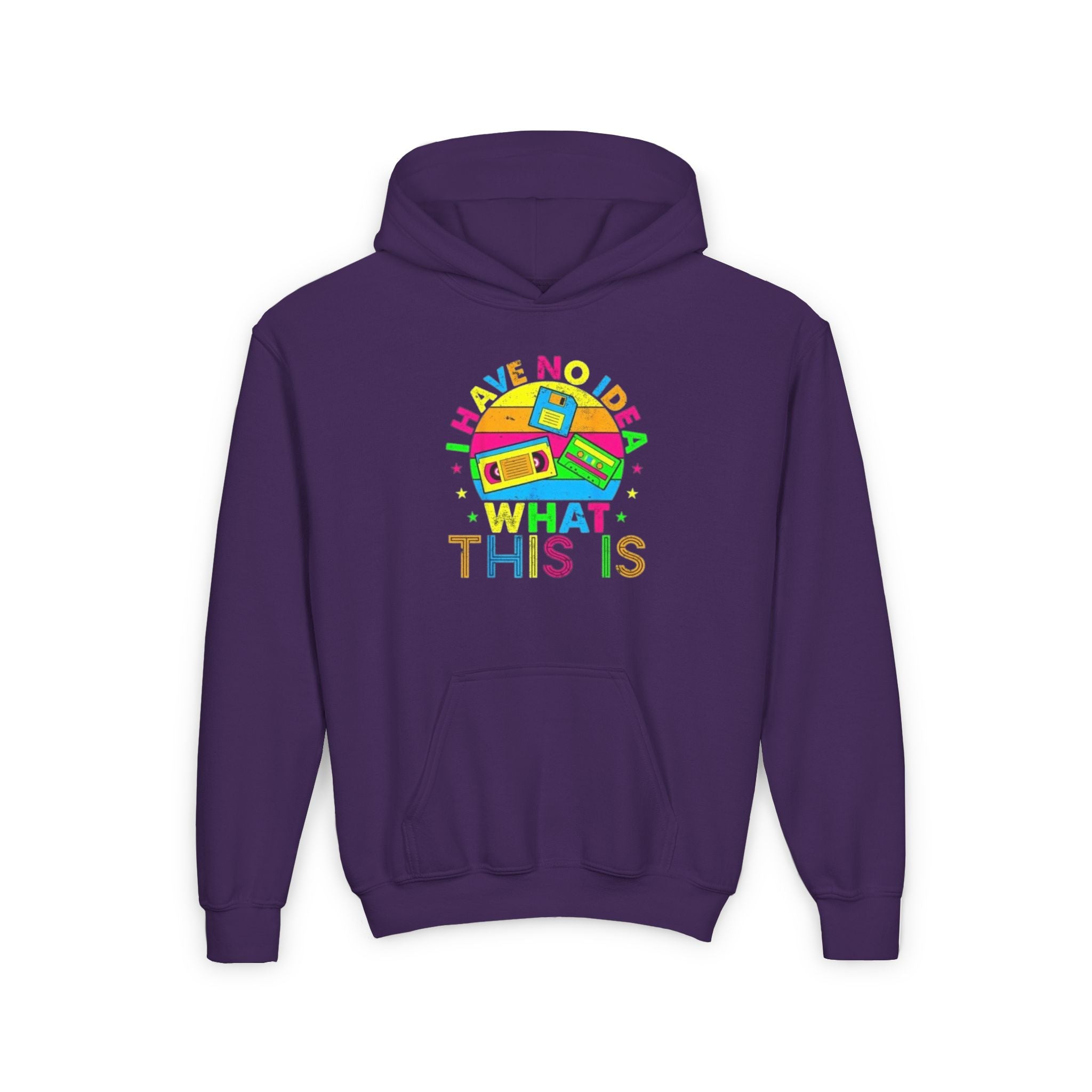 Youth Hoodie — Colorful Retro Cassette 'I Have No Idea What This Is' Graphic