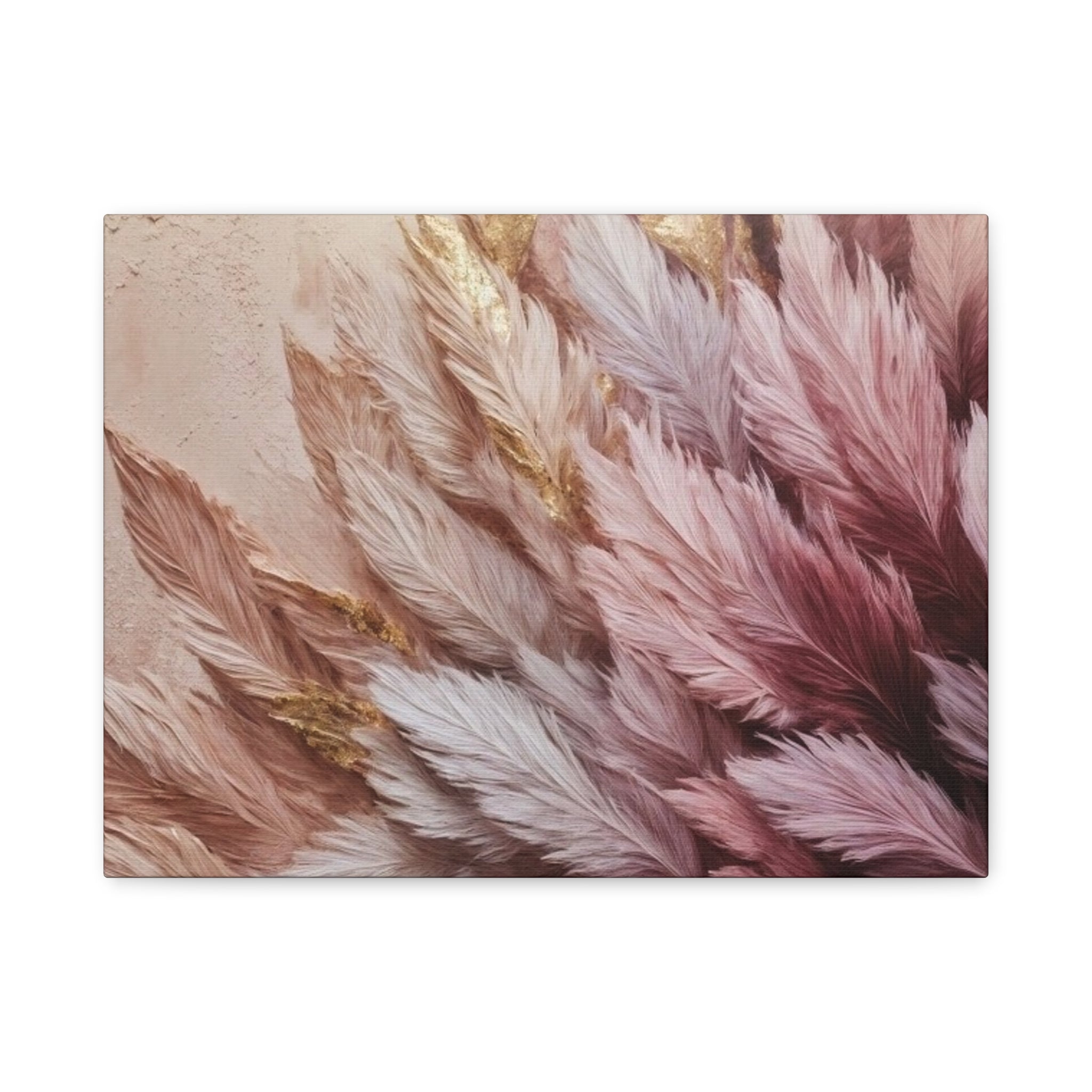 Feathered Pampas Wall Art Canvas — Blush Pink Botanical Decor, Matte Stretched 1.25"