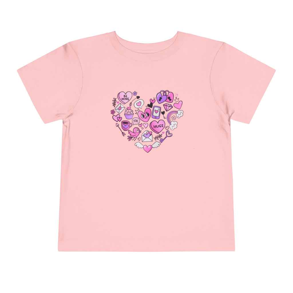 Toddler Tee — Pink Heart Doodle Design (Love, Kisses & Cute Icons)