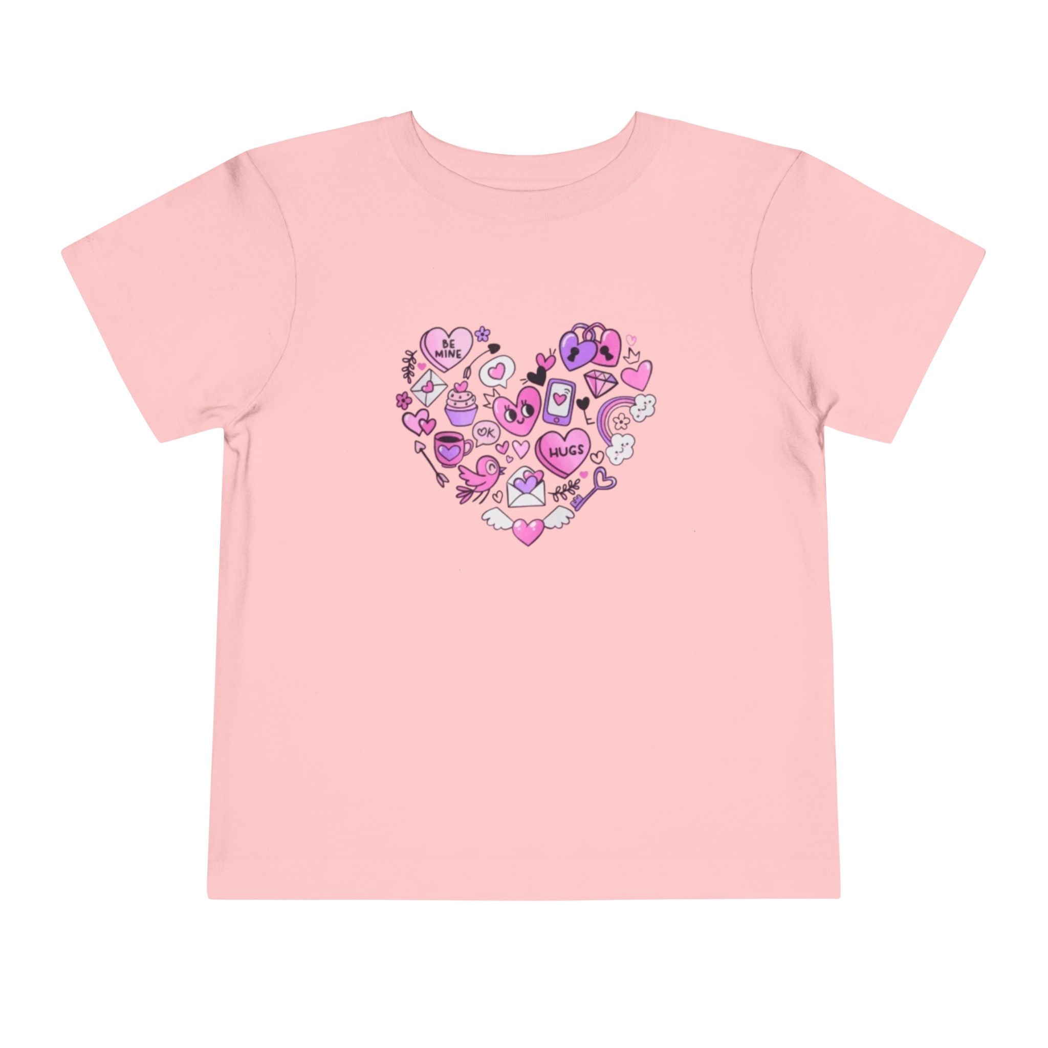 Toddler Tee — Pink Heart Doodle Design (Love, Kisses & Cute Icons)
