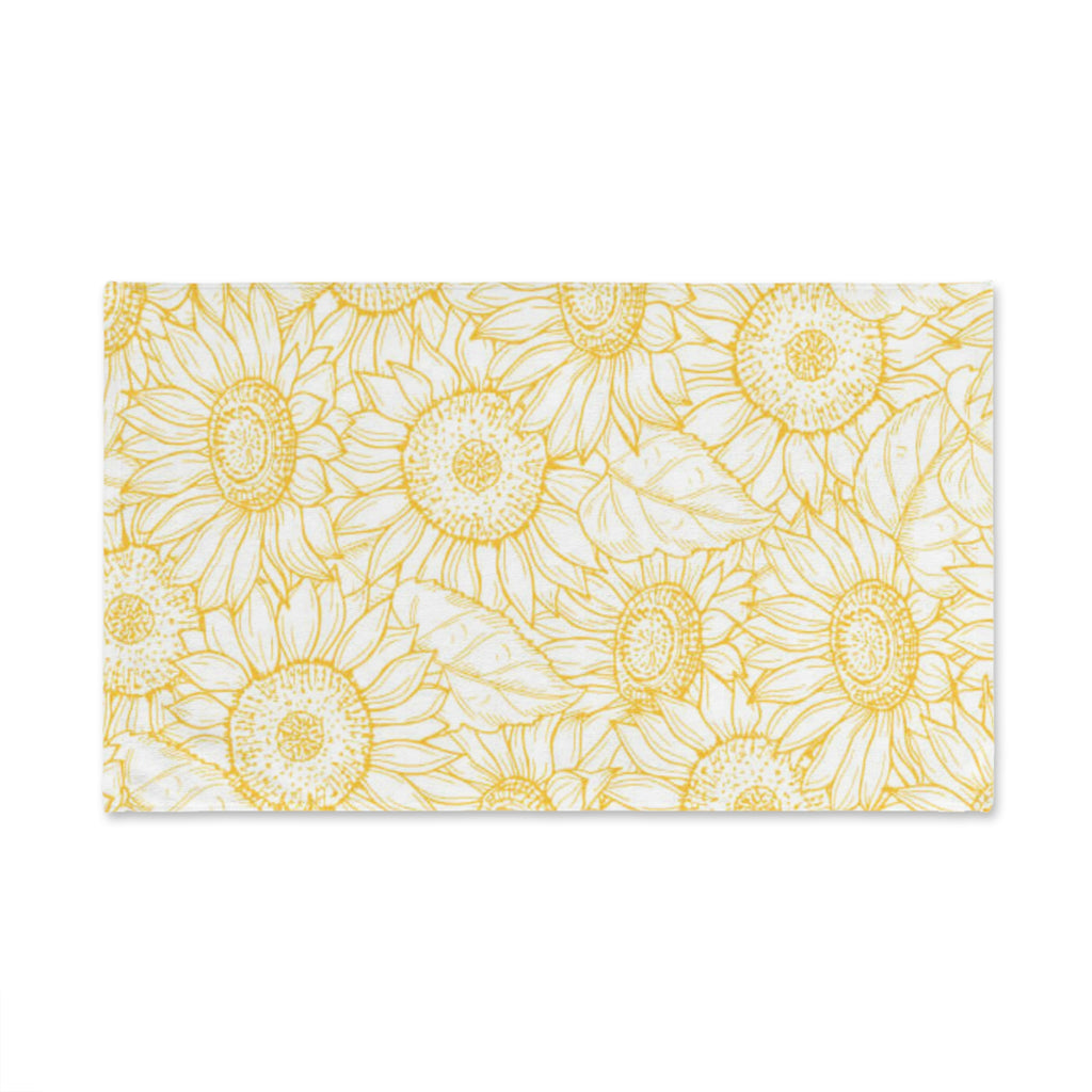 Sunflower Sketch Hand Towel — Yellow Floral Kitchen & Bathroom Accent