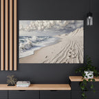 Coastal Serenity Matte Canvas Wall Art — Ocean Waves & Sandy Footprints