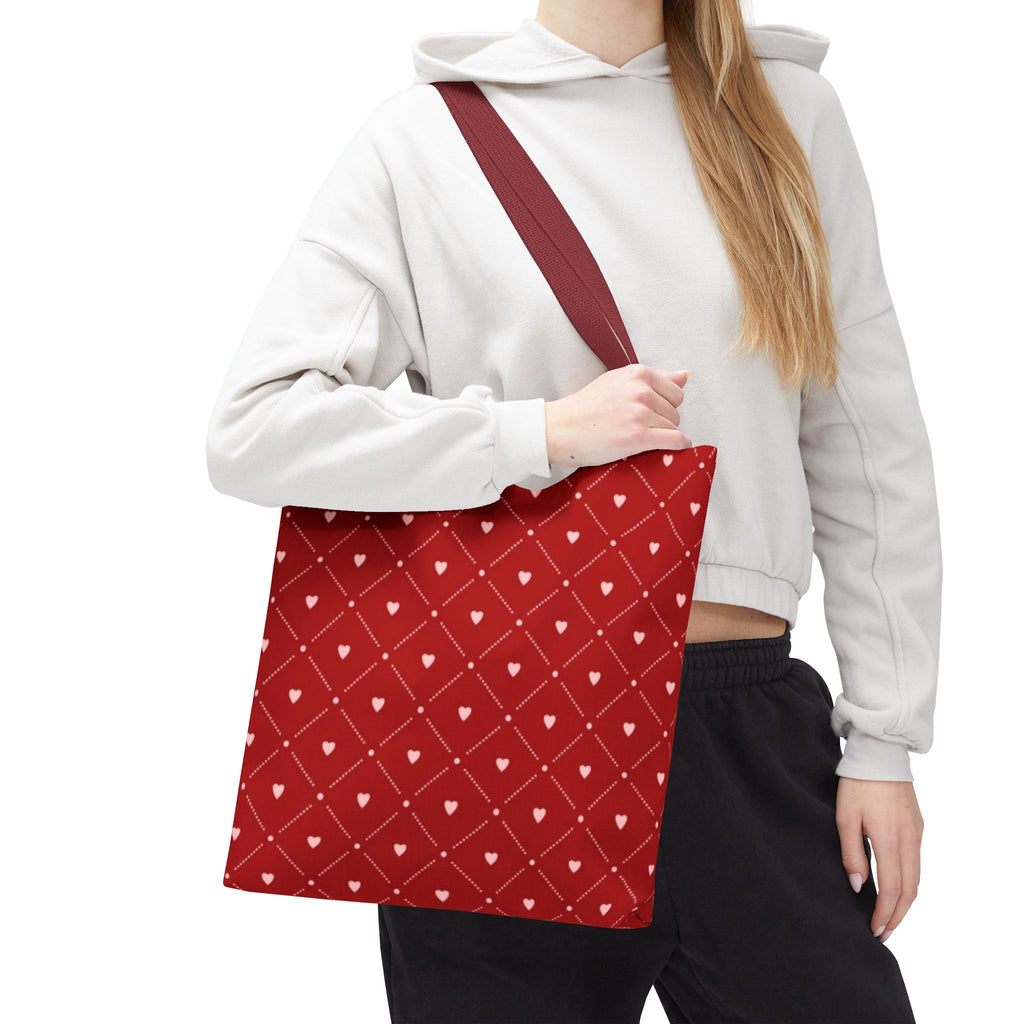 Valentine Red Diamond Heart Tote Bag — All-Over Print Canvas Shopper