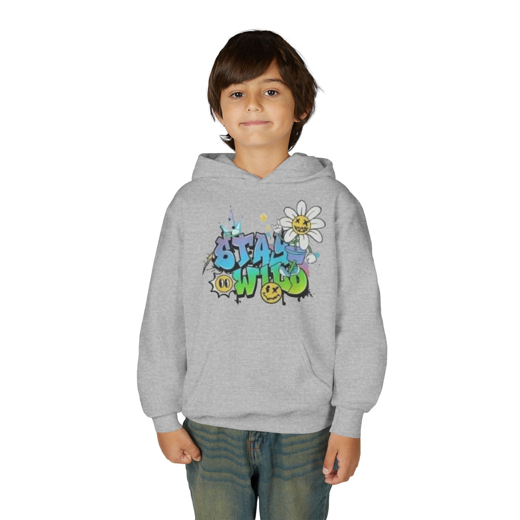 Youth Hoodie — "Stay Wild" Graffiti Daisy Streetwear