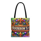 Bourbon St. Parade Tote Bag — Mardi Gras Fleur-de-Lis All-Over Print
