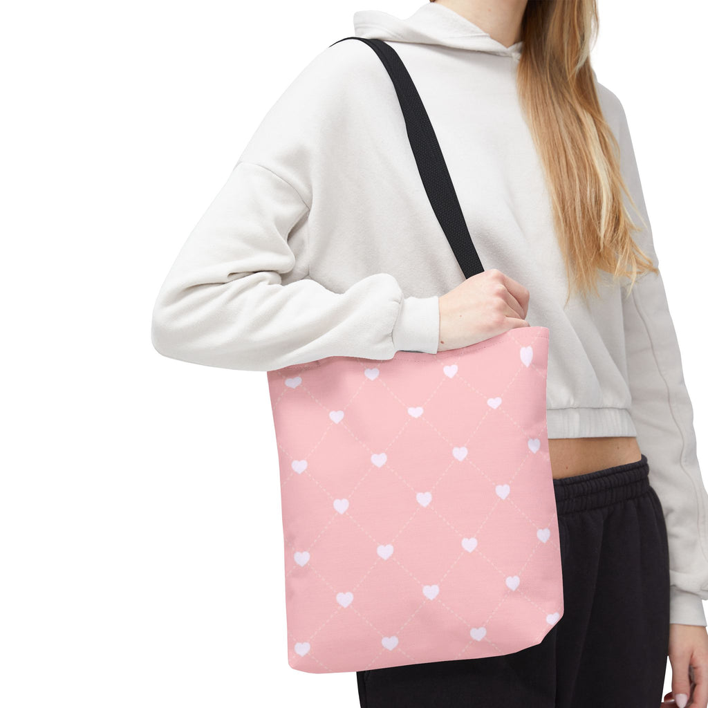 Pink Heart Pattern Tote Bag — Cute Pink AOP Shopper for Everyday Use